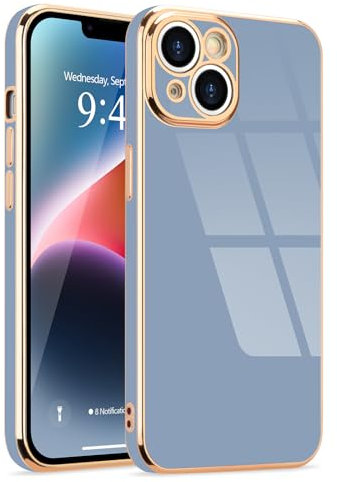 Lafunda for iPhone 14 Plus Case, Luxury Plating for Womens Gilrs Case, Full Camera Protection Soft TPU Bumper Cover, Shockproof Silicone Slim Phone Case for iPhone 14 Plus 6.7, Blue Grey