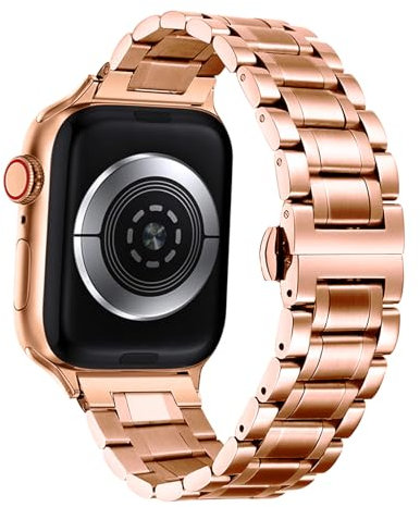 Hinnwer Armband für Apple Watch 45mm 49mm 44mm 42mm Edelstahl Metall Ersatzarmbänder Verstellbarer Metallarmband Schnellverschluss für Apple Watch SE/Ultra/iWatch Series 10/9/8/7/6/5/4/3/2/1 Roségold