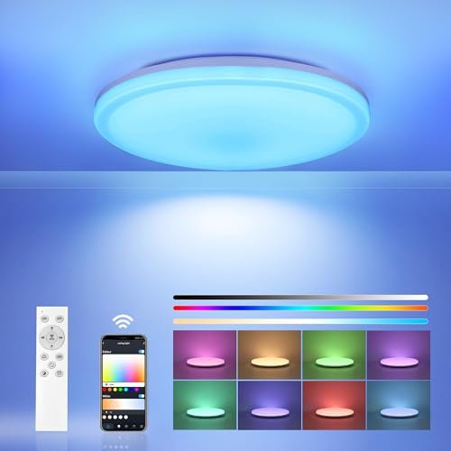EASY EAGLE Led Deckenleuchte Dimmbar, Rund Deckenlampe con Fernsteuerung und APP-Steuerung, RGB Lampe für Wohnzimmer Badezimmer Schlafzimmer, 36W 30CM