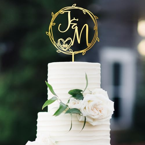 Party to Be Cake Topper Hochzeit Personalisiert mit Namen Initialen Hochzeit Braut und Bräutigam Tortenstecker Deko Verlobung Kuchenstecker(Design 06)