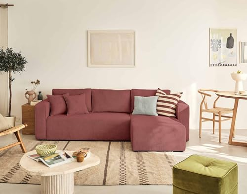 Best Mobilier - Canapé d'angle Convertible avec Coffre Réversible Topaze en Velours - Canapé Lit - Sofa Rose 4 Places - Angle Droit - ou Gauche - Salon