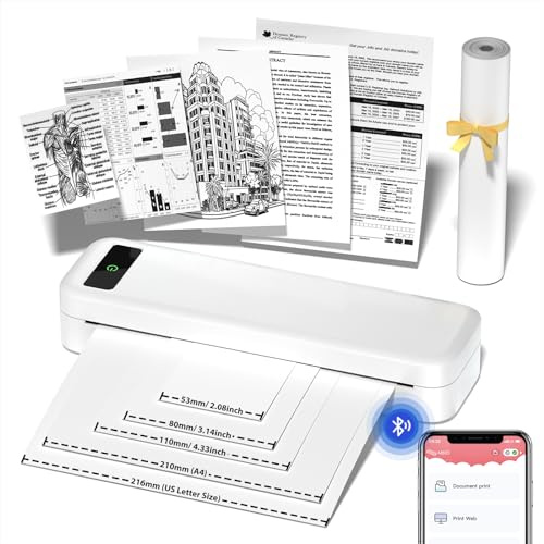 COLORWING M835 Portable Thermal Printer,A4 Thermal Printer,Wireless Inkless Mobile Printers for Home Use Office Travel Invoice Car,Bluetooth Printer Compatible with Phone & Laptop