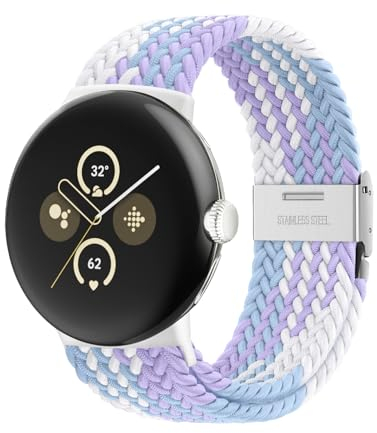 Elastisches geflochtenes Armband - Kompatibel mit Google Pixel Watch 2 Armband/Pixel Watch 3 41mm, verstellbares Nylonarmband für Google Pixel Watch 3 41mm/2/1 (Violett)