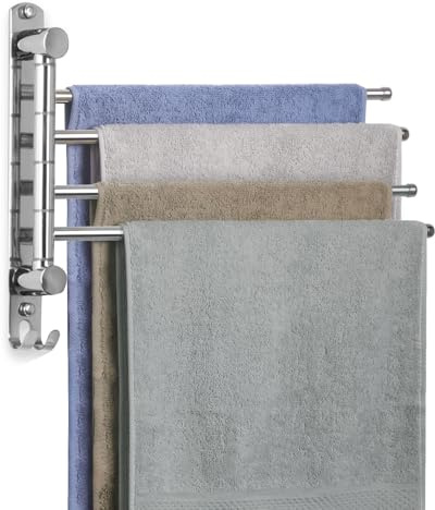 Bathroom Towel Rack JSVER Swivel 4 Arms Extended Towel Holder, SUS304 Stainless Steel Space Saving Towel Rack, Towel Racks for Bathroom, Kitchen
