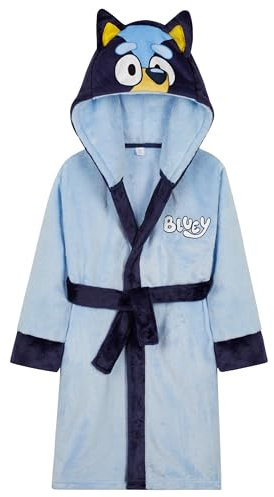 Bluey Girls Fleece Dressing Gown with Hood and Tie Waist, Cosy Robe - Gifts for Girls (Blue, 5-6 Years)