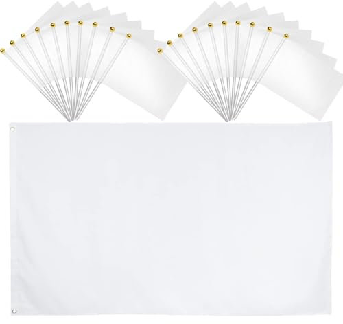 Confezione da 1 Bandiera Bianca Grande (150 * 90) e 20 Bandiere a Mano (21x14cm) Creazioni Personalizzate Fai-da-te Corsi di Artigianato Attività di Creazione in Strada
