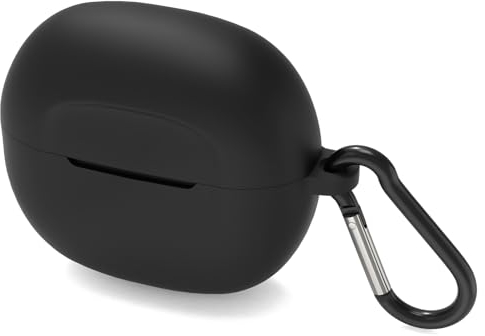 Geekria Silicone Case Cover Compatible with Skullcandy Rail True Wireless Earbuds, Protective Earphones Skin Cover with Keychain Hook, Charging Port Accessible, Support Wireless Charging (Black)