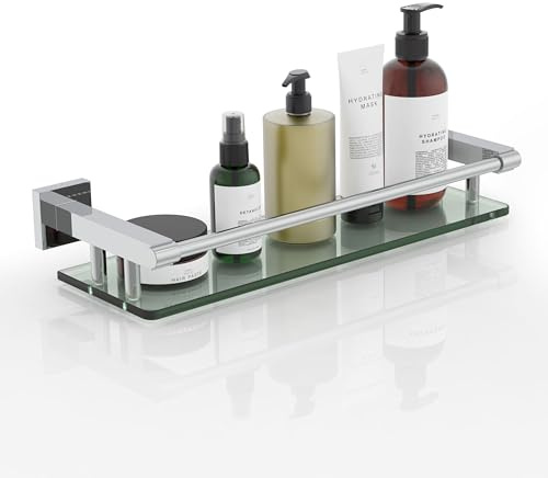 SFGSOWOR Glasregale für die Wand, Chrom-Edelstahl und gehärtetes Glas, Regal für Badezimmer, Regal für Waschbecken über WC, Badezimmer-Organizer (40,6 cm, poliert)