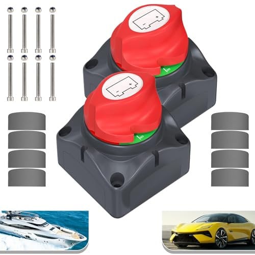 HOISGEAR 2 piezas Interruptor de Batería ON-OFF, Desconectador de Bateria 12V 24V 48V Corta Corriente Bateria 275A Aislador de Batería Interruptor de Apagado para Coche Moto Barco Caravana