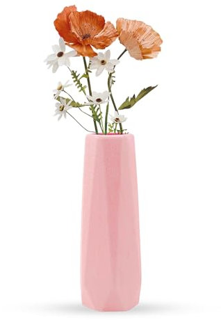 Vaso di fiori secchi decorativo in plastica creativo a rombo boho personalizzato per scrivania, soggiorno, fattoria, ufficio, matrimonio (rosa)