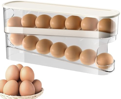 2 Piezas Hueveras Para Frigorífico, Dispensador De Huevos Para Nevera, Dispensador De Huevos Con Soporte Rodante De 2 Niveles, Organizador De Huevos Enrollable Bandeja De Huevos Para Cocina