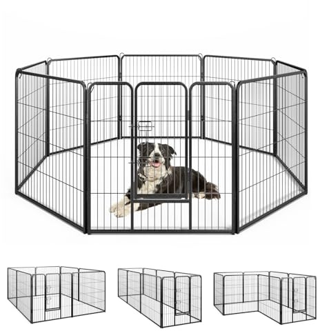 GOPLUS Parc pour Chien 8 Panneaux, Enclos pour Chien Pliable en Métal avec Porte verrouillable, pour Intérieur/Extérieur, pour Chat, Chiot (80x60cm)