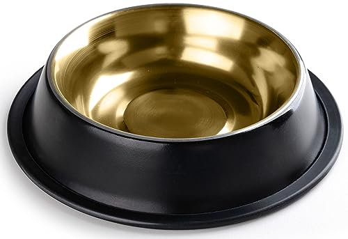StilGut Feeding Bowl for Dogs and Cats, Set of 2 Aluminium Feeding Bowls, 0.2 L, Dog Bowl, Cat Bowl, Water Bowl, Set of 2, Black/Gold