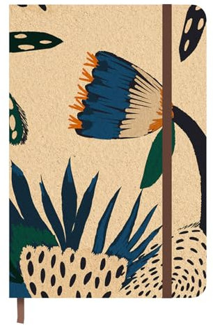 Idena 11177 - Taschenkalender 2025 im Format 9 x 14 cm, 1 Woche auf 1 Seite, Terminplaner in Hellbraun mit Blütenmotiv, Gummiband, Innentasche und Leseband