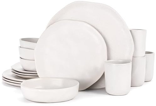Cabtnca Moderno juego de vajilla de cerámica para 4, juegos de 16 platos y cuencos de gres, altamente resistentes a los arañazos, apto para microondas y lavavajillas, para cocina doméstica, blanco