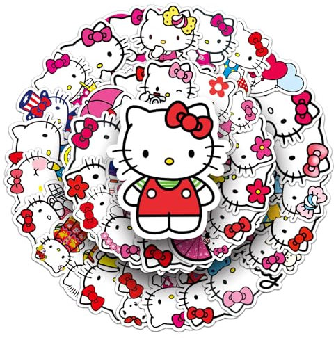 50pcs Hello Kitty Stickers for Kids, Cute Anime Cartoon Hellokitty Waterproof Vinyl Decal for Teen Girl Notebook Laptop, Water Bottle, Skateboard, Guitar, Travel Case, Phone, Bike