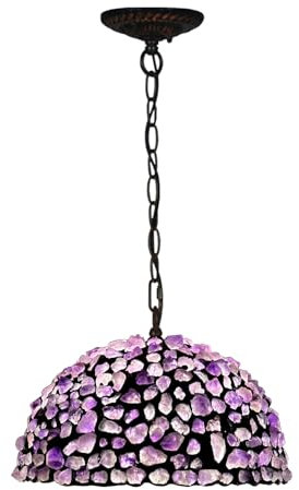 BOTOWI Tiffany Stil Amethyst Buntglas Decke Pendelleuchte mit 12 Zoll breiter handgefertigter Achat Stein Lampenschirm Antike Hängelampe für Esszimmer Flur Theke Kücheninsel