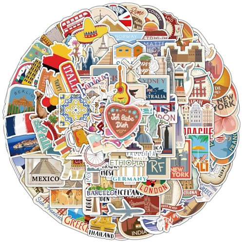 TYXHXTF 200PCS Travel Sticker Set, Vintage Reise, Aufkleber für Koffer Scrapbook Skateboard Auto Fahrrad Helm Laptop Motorrad Wasserfest