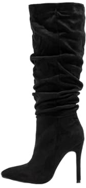 Stivali Alti Fino al Ginocchio in Finta Pelle Scamosciata con Tacco a Spillo e Dita a Punta da Donna, Stivali Alti Sexy con Tacco Alto, Stivali Invernali alla Moda con Tacco Largo