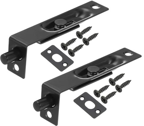 sourcing map Flush Bolt 4 x 0.87 French Door Lock Stainless Steel Concealed Slide Double Door Latch for Wood Composite Double Door Black, Pack of 2