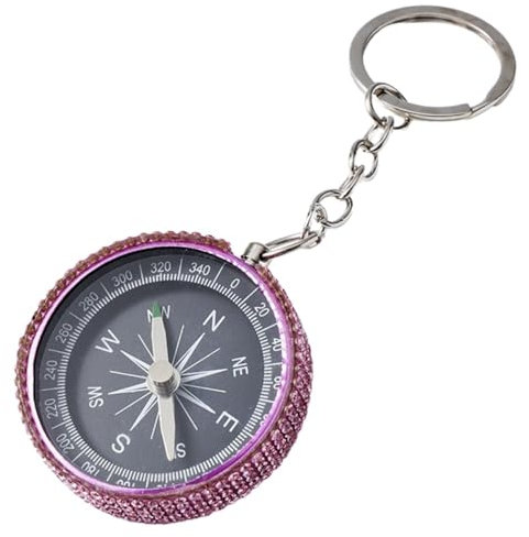 Strasssteine Kompass Schlüsselanhänger Outdoor Mini Legierung Kompass Schlüsselanhänger Retro Compass Keychain Navigationskompass Tragbarer Taschenkompass für Reise Wandern Camping,Pink