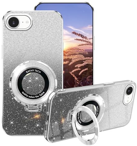 Wousunly Compatible with iPhone 16e Case Clear with Ring Holder Kickstand, Plating Phone Case for iPhone SE 4 2025 Glitter Silicone Full Body Shockproof Phone Bumper Cover (White)