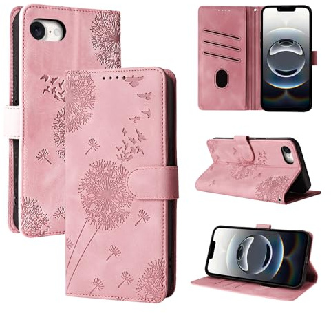Rostsant Handyhülle für iPhone 16e Löwenzahn Roségold | PU Leder Flip Case Brieftasche Tasche Hülle Magnetisch Handyhülle für iPhone 16e