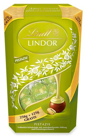 Lindt Schokolade | LINDOR Kugeln Pistazie, 375g Cornet, Geschenk | ca. 30 Kugeln, Vollmilch Schokolade, Pistazien-Füllung, zum Verschenken & Genießen, zartschmelzend, Genussmomente