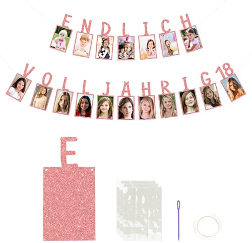 Cadimus Fotogirlande 18. Geburtstag Rosegold, Endlich Volljährig 18, Foto Banner 18. Geburtstag, Deko 18 Mädchen, Endlich Volljährig Girlande, für Fotos von 1 bis 18 Jahre