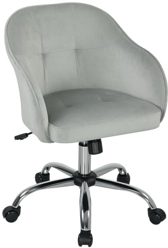 HOMCOM Swivel Desk Chair, Velvet, for Home Study Bedroom, Grey | Makeup Vanity Chair with Adjustable Height