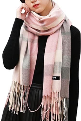 Damen Tartan Schal — Kariert Weich Warmer Winter Schal Groß Kuscheliger Acrylschal Klassisch Britisch Stilvolle Stola mit Fransen Geschenkidee