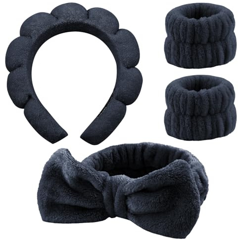 4 Stück Haarband Kosmetik, Spa Stirnband Zum Waschen Des Gesichts Hautpflege Stirnbänder,Abschmink Haarband,Stirnband Handgelenk Waschband Set Für Frauen Mädchen Yoga Sport Dusche Make-up-Entfernung