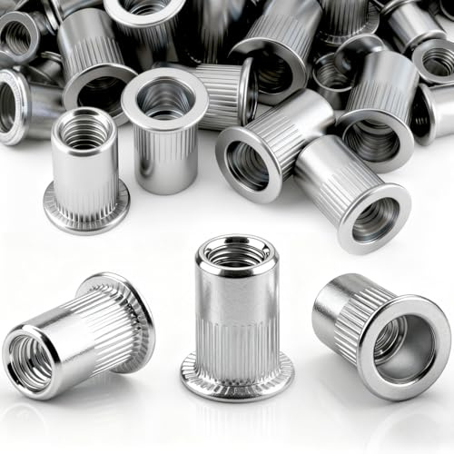 qjuwhua 60 tuercas de remache M4 x 11 mm, tuercas roscadas, cabeza plana, tuercas de remache ciegas, galvanizadas, acero galvanizado, tuerca de remache, tuercas de remache, tuercas de remache
