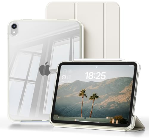 JKSML Hülle für iPad Air 11 Zoll M4/M3/M2 (2026/2025/2024), iPad Air 5/4. Generation 10,9 Zoll (2022/2020), 2 in 1 Abnehmbare Abdeckung mit Schiebeschublade,Transparente Rückseite (Weiße Creme)