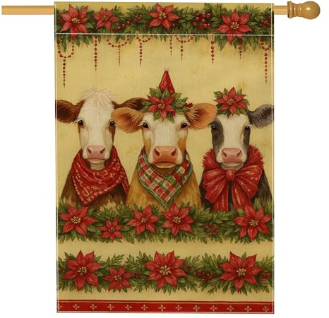 Weihnachts-Küh-Gartenflagge, gelber Weihnachtsstern, Urlaubsdekor-Banner, doppelseitige Jute-Hofflagge für den Außenbereich, Rasendekoration, 71,1 x 101,6 cm