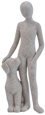 SIETIOJI Dekorative Statue Mann und Hund, moderne Skulptur, Haustierliebhaber, Gedenkgeschenk, Grau (Sandstein)