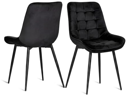 wohnartig® Verona Esszimmerstühle 2er Set | Samtstuhl Schwarz | Gepolsterte Sitz- & Rückenfläche | Regulierbare Metallfüße | Ideal für Küche Esszimmer Wohnzimmer