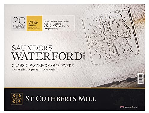 Saunders Waterford ST CUTHBERTS MILL, Fine Art Watercolor Paper, Cold Pressed (NO), 300gsm, 4-Sided Glued Pad, 16x12, White, 12 Sheets