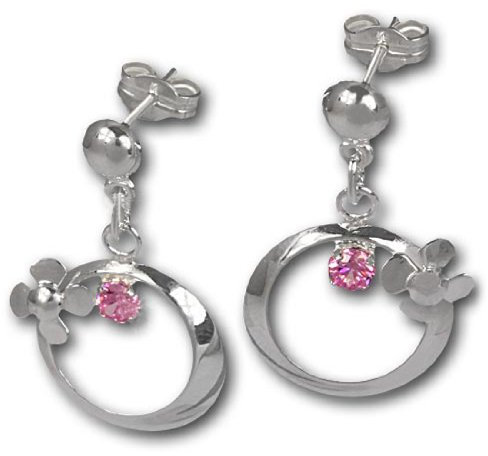 SilberDream Ohrringe Damen Silber Ohrstecker Blütenring Zirkonia rosa SDO547A Silber Ohrstecker