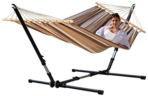 Universal anthrazit Hängematten-Metallgestell bis 370 cm + Lola Hängematte XL Jamaica Cappuccino