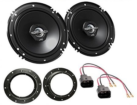 LSP-Set: JVC - CS-J620X - 300Watt / 30Watt RMS 2-Wege Koaxial - Lautsprecher-Paar + Lautsprecherkabel und Ringe für VW Golf V ◦Transporter T5 ◦Touran Einbauort: Fronttür
