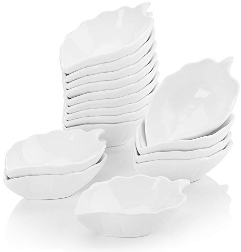 MALACASA Série Ramekin Dish, 16pcs Bols à Sauce Saucière Ramequin Moule à Soufflé Crème Brulée Muffin Cupcakes Pâtisserie Dessert Porcelaine Forme Feuille 4.5/11.5 * 7 * 3 Petit!