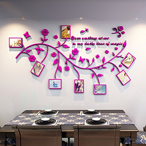 Stickers muraux DWW Photo Wall Sticker Arbre 3D Cristal Acrylique Salon Décoratif Imperméable et Durable (Couleur : Rose Red, Taille : L)