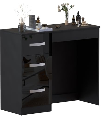 Vida Designs Hulio High Gloss 3 Drawer Dressing Table, Black, 79 x 93 x 38 cm