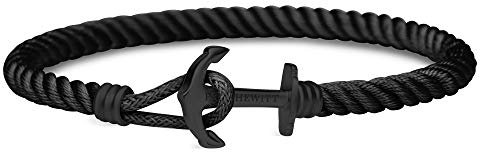 PAUL HEWITT Anker Armband Phrep Lite - Segeltau Nylon Herren Armband in Schwarz, Armband mit Anker Schmuck aus Edelstahl (Schwarz) in Größe L