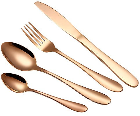 Syeytx Lot de 4 Couverts en Acier Inoxydable Arc-en-Ciel, Acier Anti-Rouille, Rose Gold
