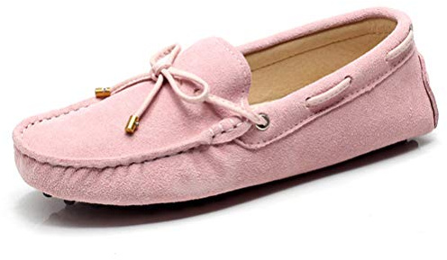 Jamron Damen Klassisch Wildleder/Textil Krawatte Penny Loafers Gemütlich Handgefertigt Mokassins Slippers