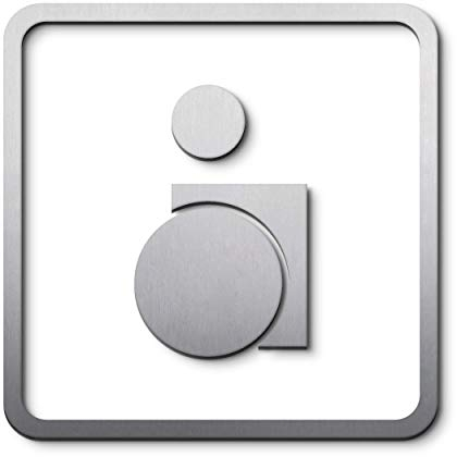 WC Türschild Rollstuhlfahrer mit Rahmen, 17,5 x 17,5 cm, Edelstahl matt gebürstet, selbstklebend, Toilettensymbol für Gehbehinderte, Behinderten-WC-Schild, Piktogramm zum Kleben, PHOS Design