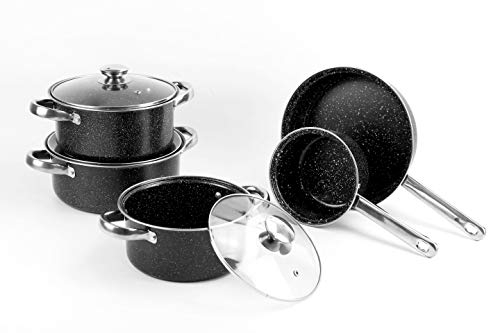 8 PCS Carbon Steel Cookware Set in Copper or Black Marble Look (Black Marble)