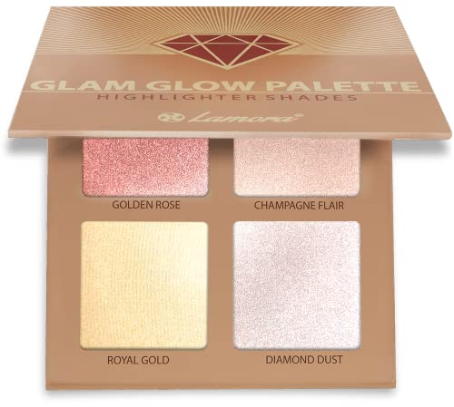 Highlighter Palette Highlighter Makeup Iluminador - Glow Bronzer Powder Makeup Highlighter Kit With Mirror - 4 Highly Pigmented Face Highlighter Shimmer Colors - Vegan, Cruelty Free & Hypoallergenic